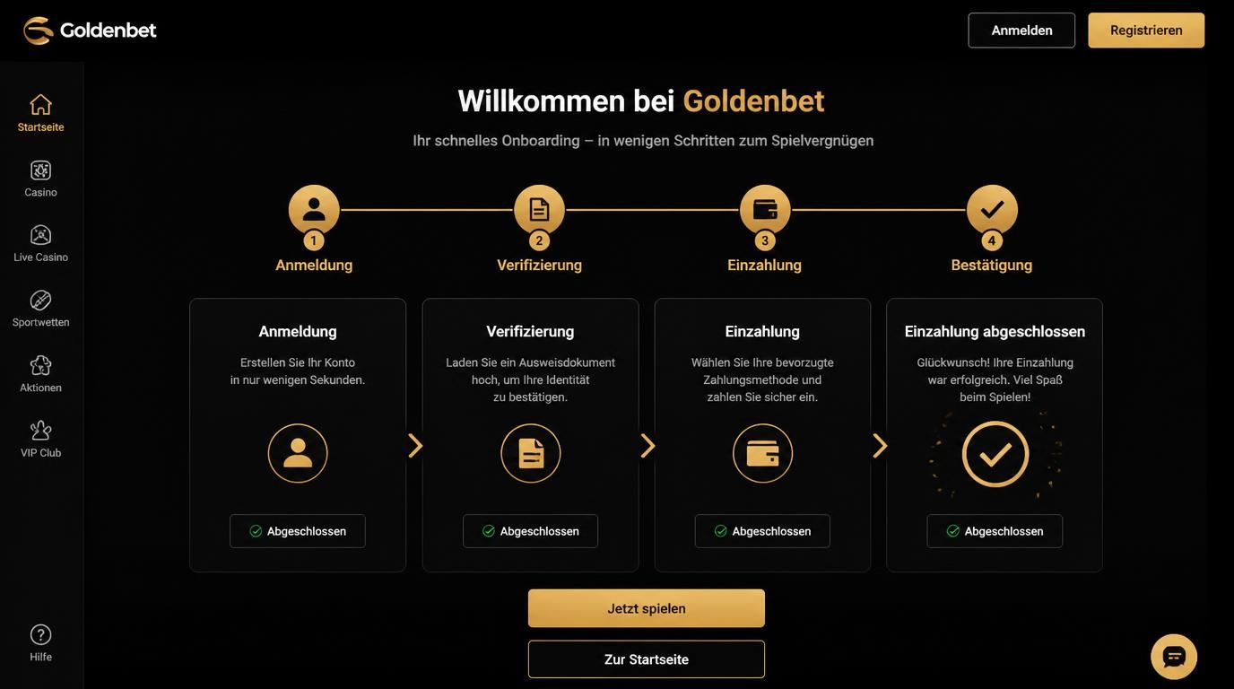 Schneller Einstieg inklusive Verifizierung und Einzahlung bei Goldenbet