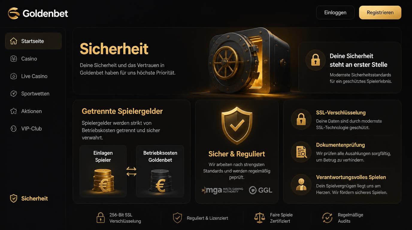 Illustration der getrennten Treuhandkonten und Sicherheit bei Goldenbet Casino