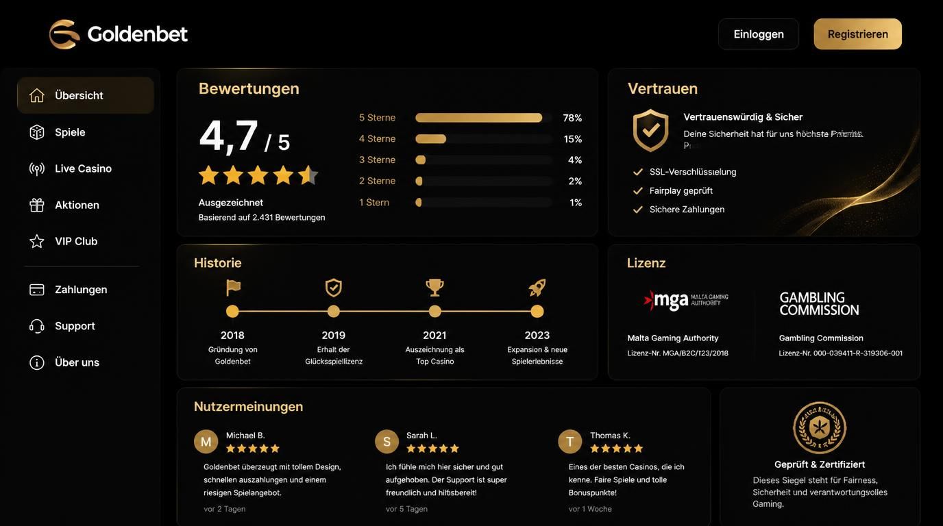 Bewertungen, Historie und Glaubwürdigkeit von Goldenbet